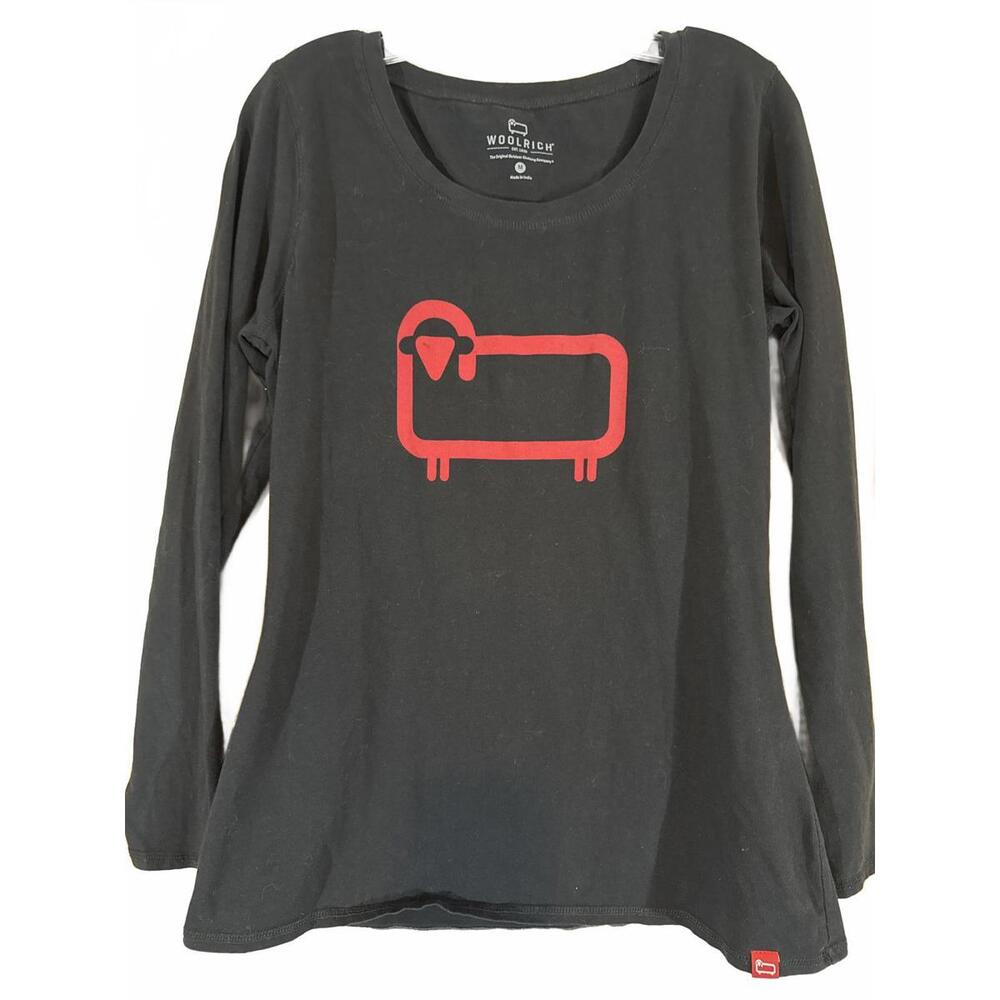 Woolrich Women's Black Long Sleeve Top with Red Sheep Graphic